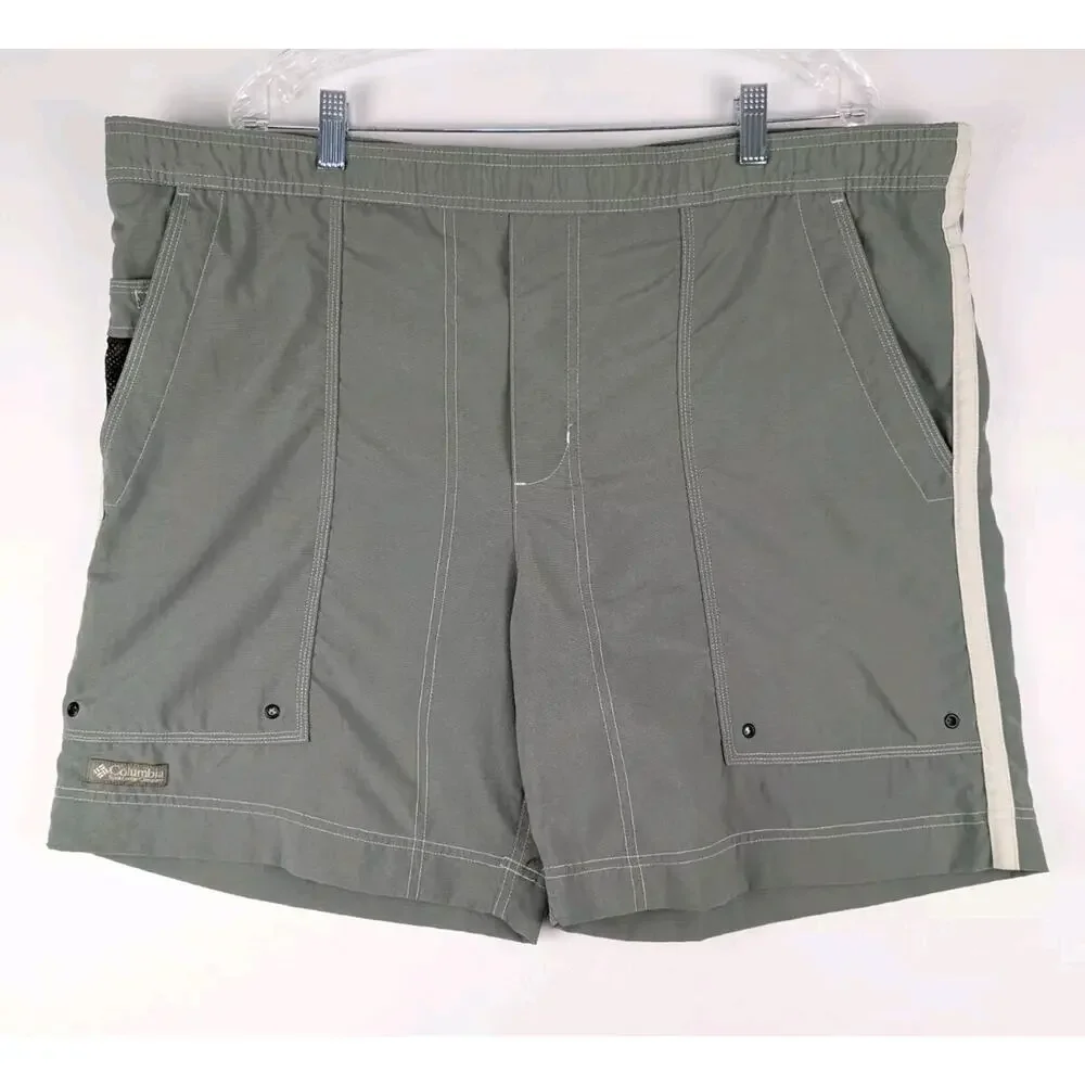 Columbia Swim Trunks Mens Large‎ Green Cargo Mesh Lined Board Shorts AM4211